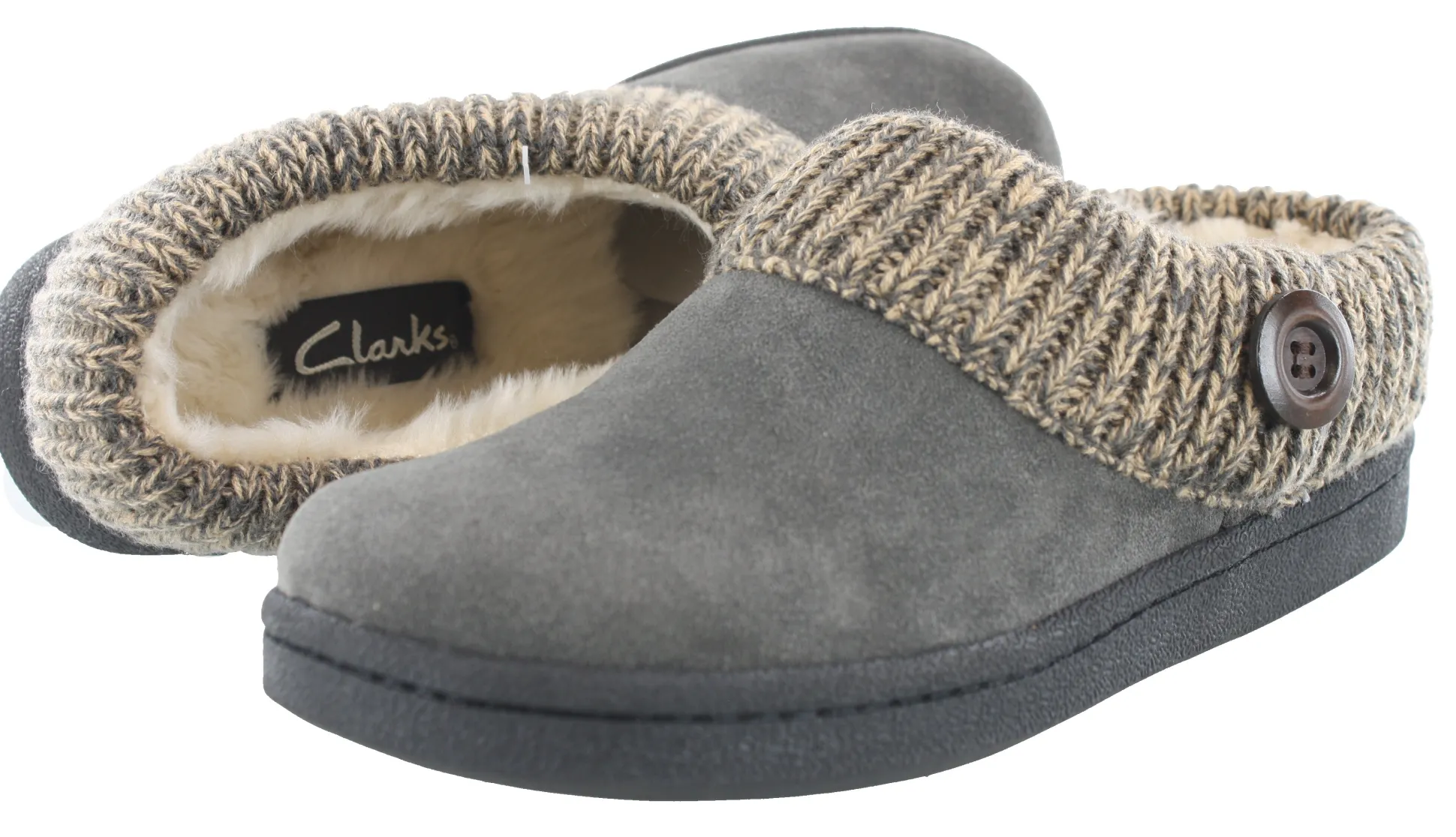 Clarks Women's Knitted Collar Clog Winter Slippers Angelina