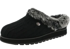Skechers Women Wide Width Furry Cozy Open Back Slippers Ice Angel