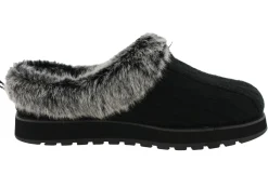 Skechers Women Wide Width Furry Cozy Open Back Slippers Ice Angel