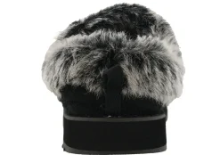 Skechers Women Wide Width Furry Cozy Open Back Slippers Ice Angel